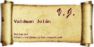 Valdman Jolán névjegykártya
